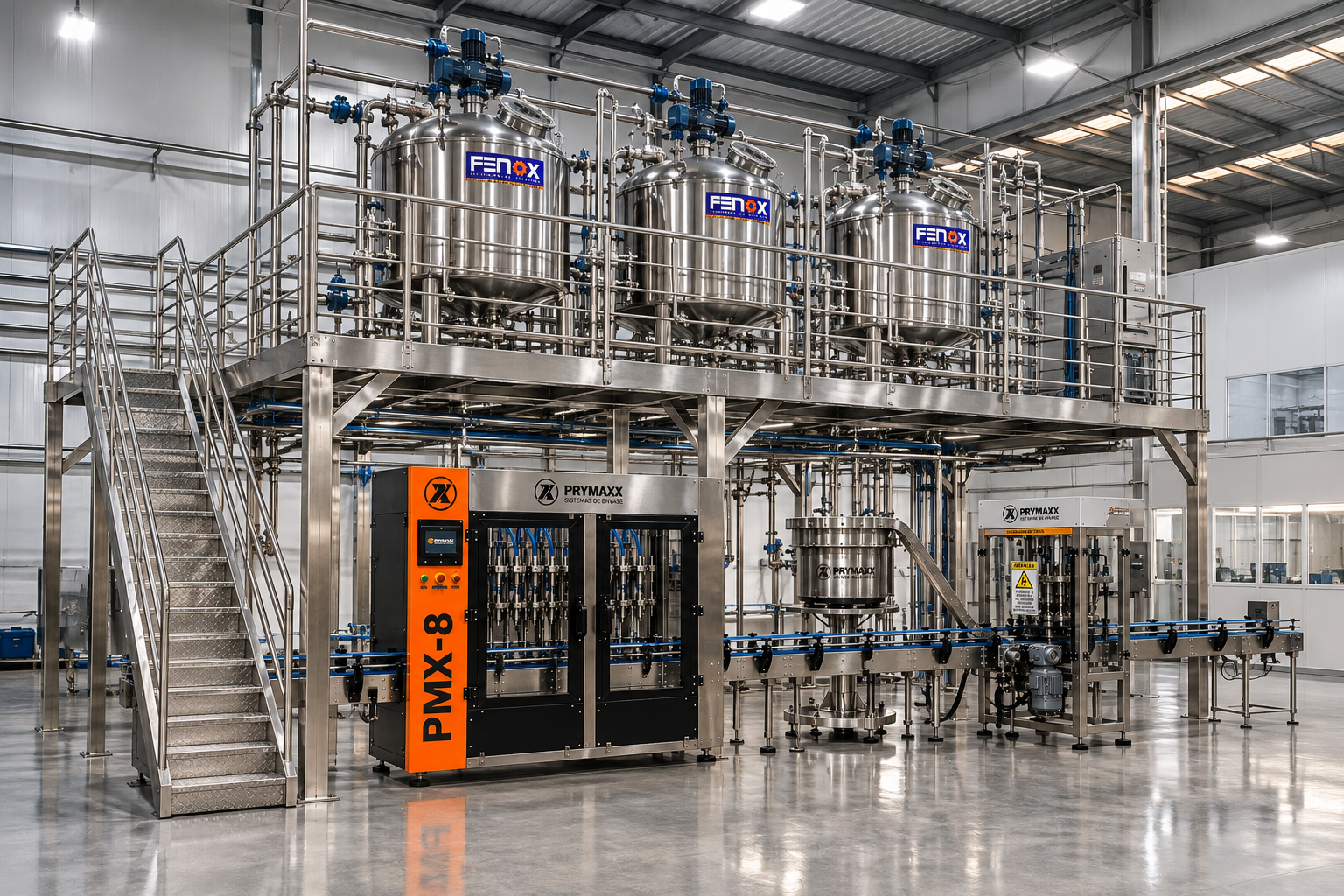 Linha integrada PRYMAXX e FENOX com reatores e envase PMX-8
