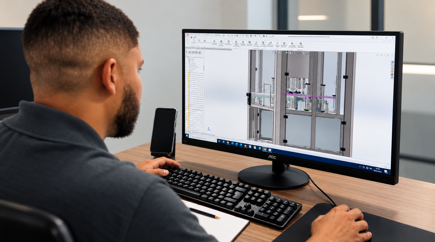 Engenharia desenvolvendo um projeto industrial sob medida
